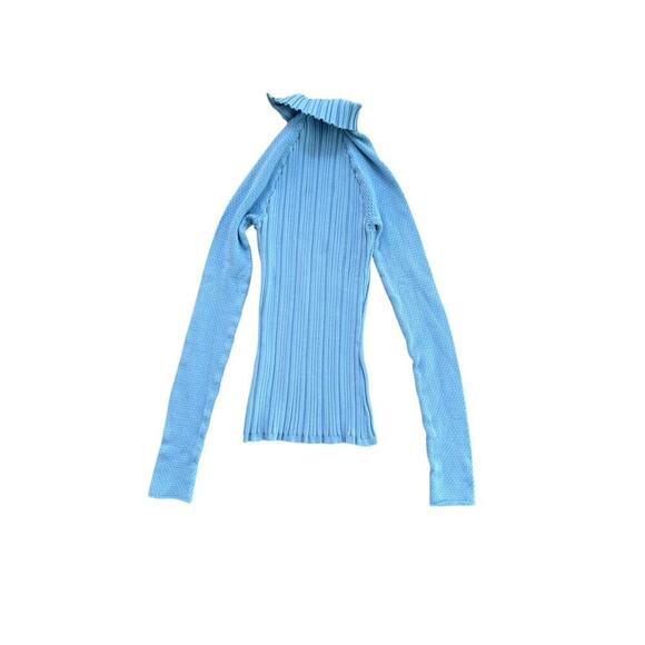 Vintage Cache Women's Blue Ribbed Knit Turtle Neck Long Sleeve Sweater Size M - Picture 4 of 4